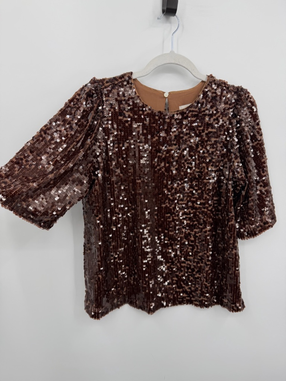 Loft brown sequin‎ short sleeve top sz S